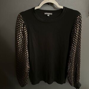 Adrianna Papell Crewneck Sweater Shear Sleeves Gold Polka Dots Size S